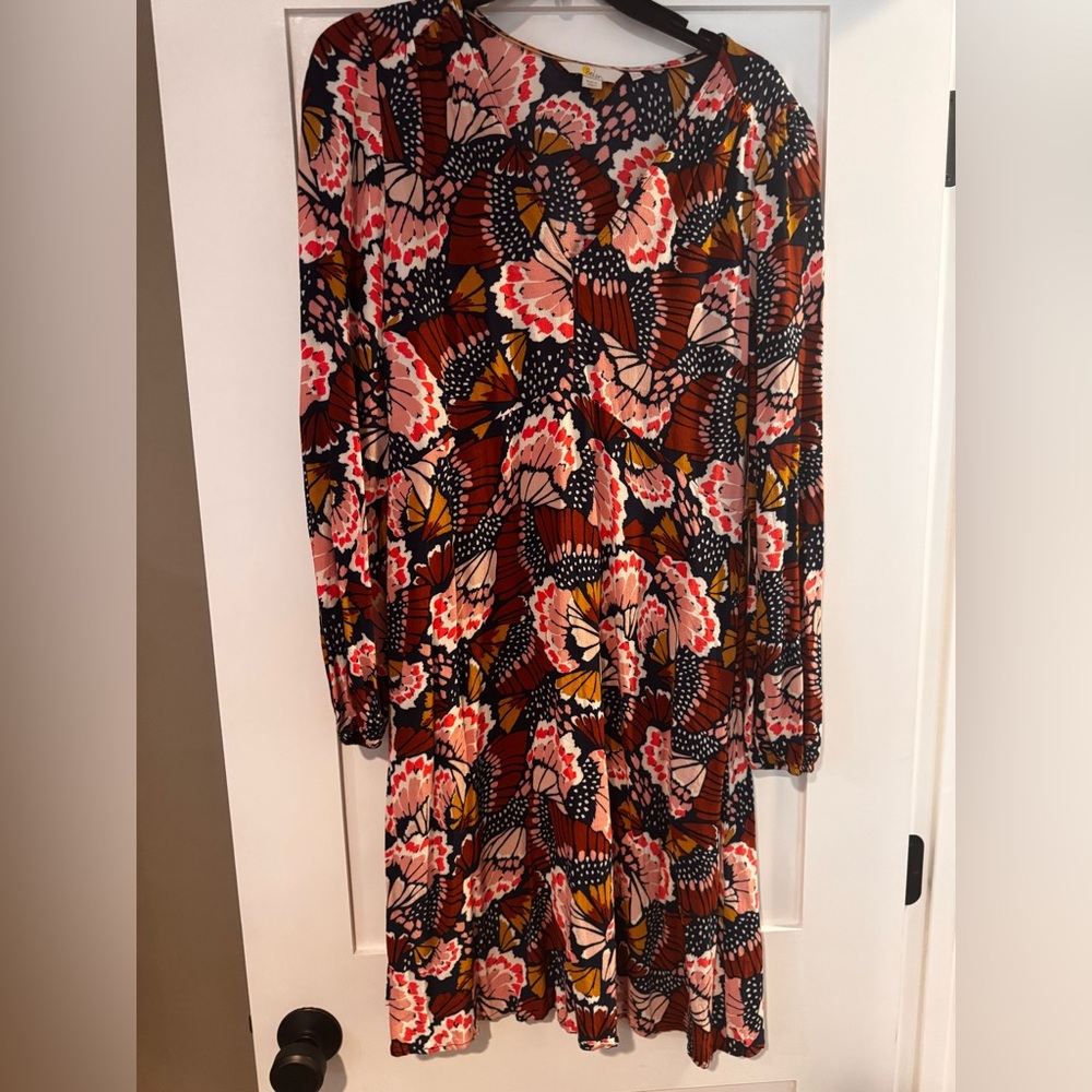 Boden Vibrant Butterfly Print Long Sleeve Dress size 8L